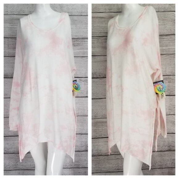 NEW Cloth by Design Nordstrom XS Pink Tie Dye Tunic Knit Sweater Top Asymmetric - Picture 4 of 12